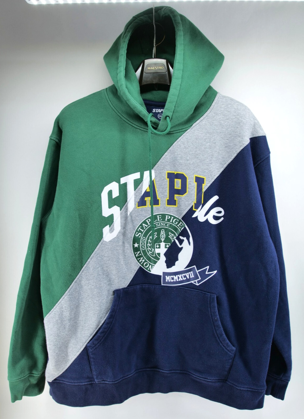 Jeff Staple Canal Pieced Pullover Hoodie Green Navy Gray 2XL